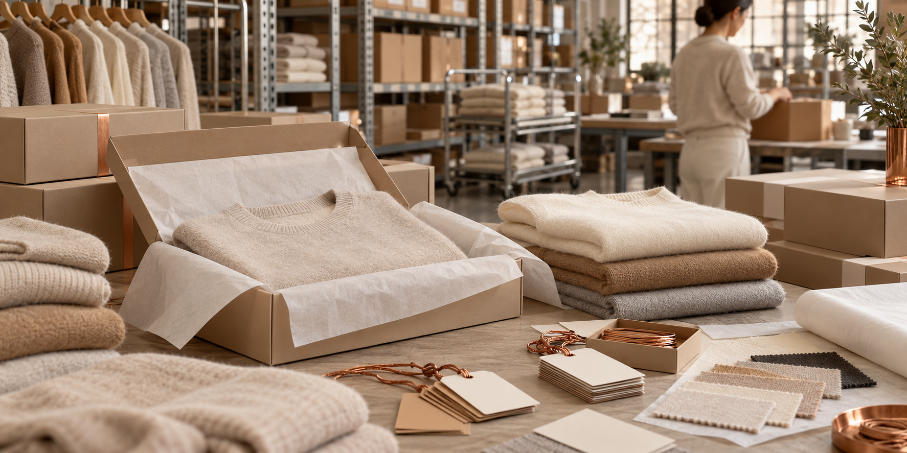 Smoothie cashmere packaging and fulfillment desk